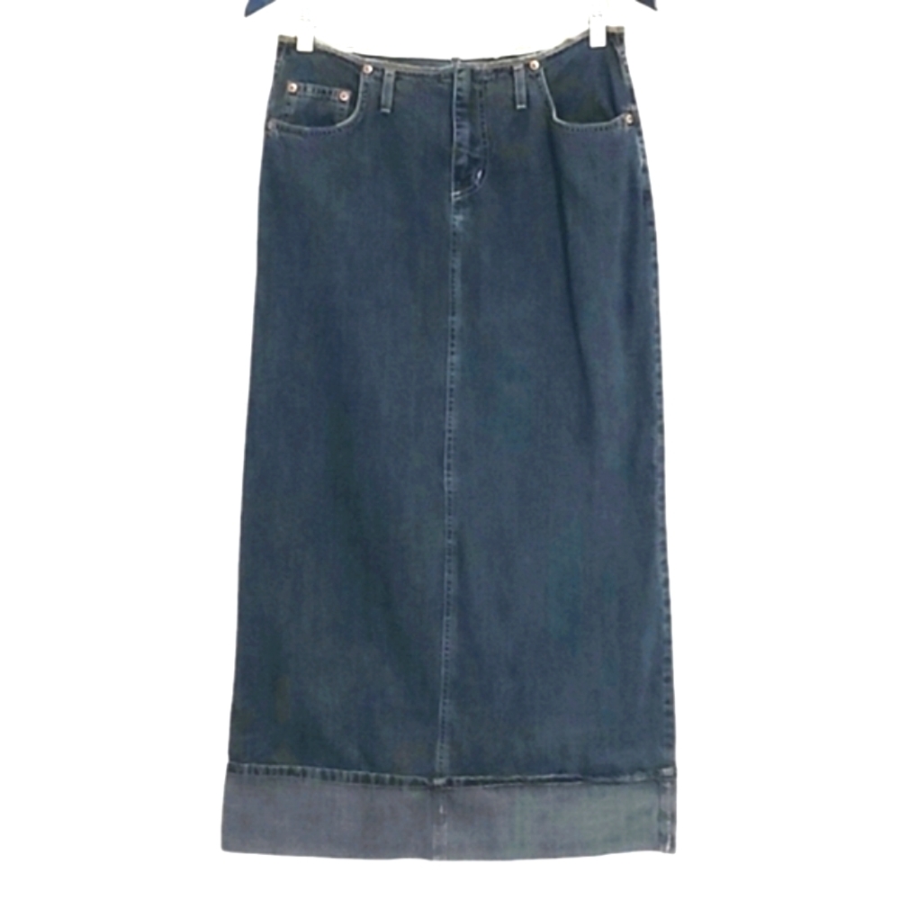 VTG Manager skirt womens blue jean long cuffed back slit vintage 90s denim